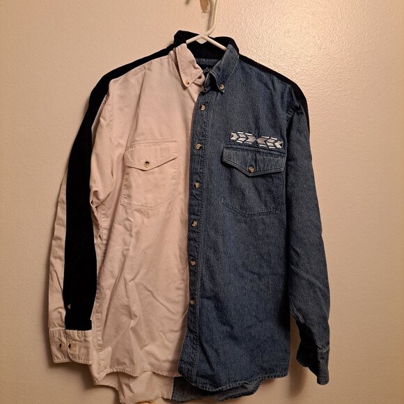Wrangler Other - VTG Wrangler Western Shirt Color Block Aztec Embroidered Denim Long Sleeve Small